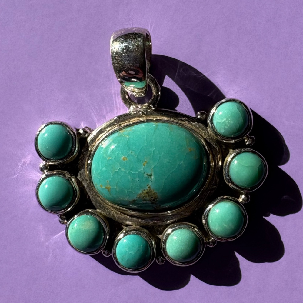 Turquoise and 925 Sterling Silver Pendant Necklace